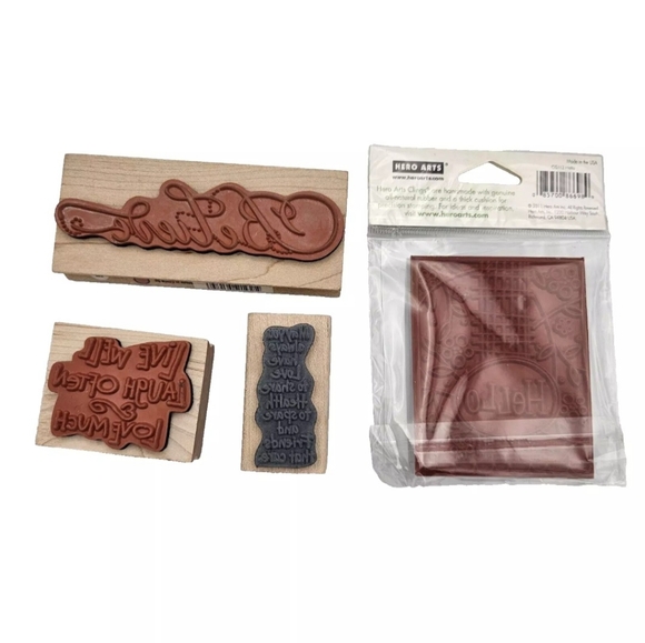4 Stamps 4 Pigment Pads Believe Hello Live Love Laugh Blessing New NIP NWT - Picture 3 of 6